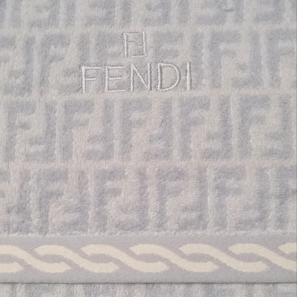 NEW FENDI Bath Towel 100% Cotton Light Blue Zucca in Box Giftable